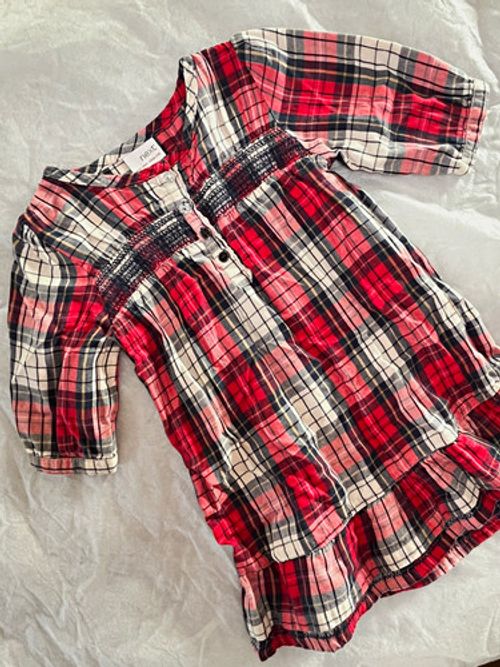 NEXT Girls Long Sleeve Tartan Check Smocked Dress Red Navy 2-3 Years Winter