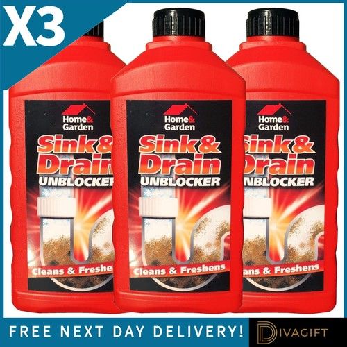 3 x DRAIN & SINK UNBLOCKER LIQUID 1L FAST ACTING CLEANER FOR CLEARING BLOCKAGES