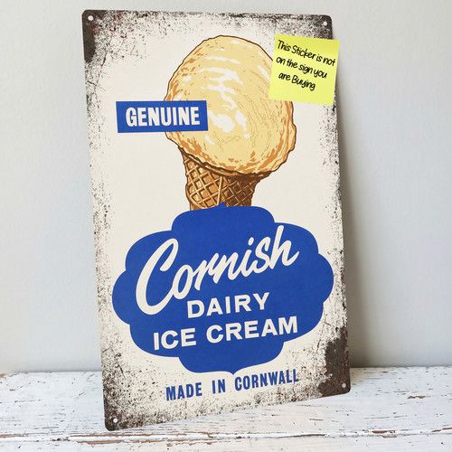 CORNISH ICE CREAM CORNWALL cornishware METAL TIN SIGN KITCHEN VINTAGE ADVERT
