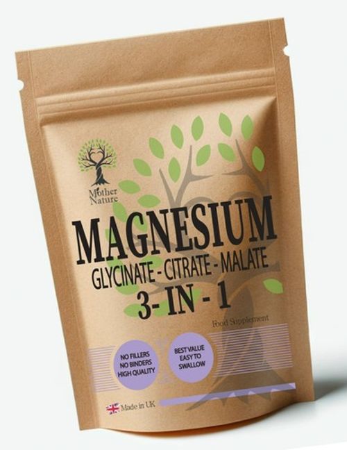 Magnesium Glycinate 3-in-1 Citrate Malate High Absorption 2,000mg Magnesium