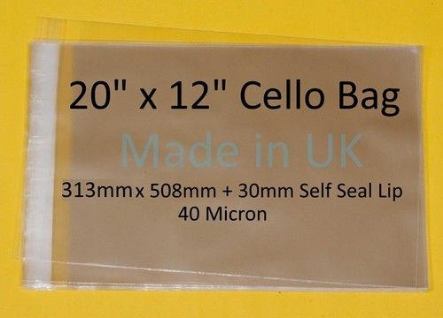 Cellophane Display Bag Self Seal - Different Lengths Available - 20" x ? Cello