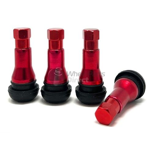 Set of 4 GEN2 TR413 Tyre Tire Valves Sleeved Chrome Red Blue Tubeless Stem Cap