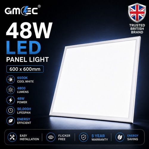 48W LED Panel Light 600x600 Ceiling Backlit 6500K Cool White Office Commercial