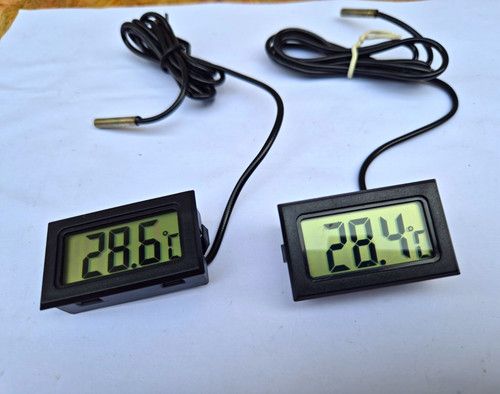 2x Digital Temperature Panel Meter Display with Wired Probe Sensor, Black. Used.