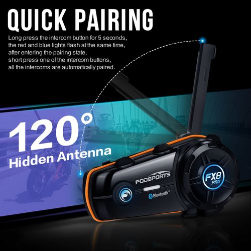 2Pcs FX8 Pro Motorcycle Bluetooth Headset 10 Riders Group Helmet Intercom 2000m — image 9