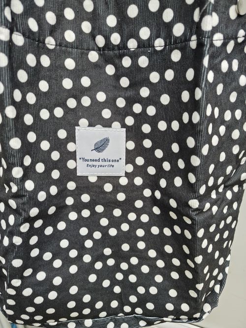 Black & White Polka Dot Cotton Fabric Lined Tote Bag Medium 30x32x10cm — image 4