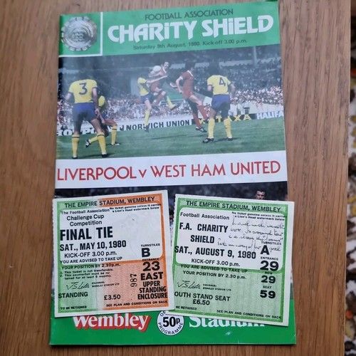Ticket Stubs, Charity Shield Football Programme 1980, Liverpool vs West Ham