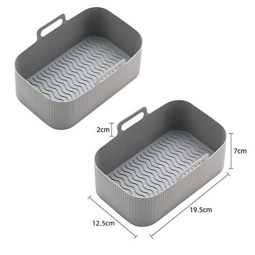 2x Air Fryer Silicone Pot Rectangle Baking Tray Basket Liners Insert Dish UK