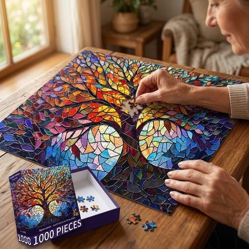 1000 Pieces Stained Glass Jigsaw Puzzle, Beautiful Tree of Life Art Puzzles — image 12