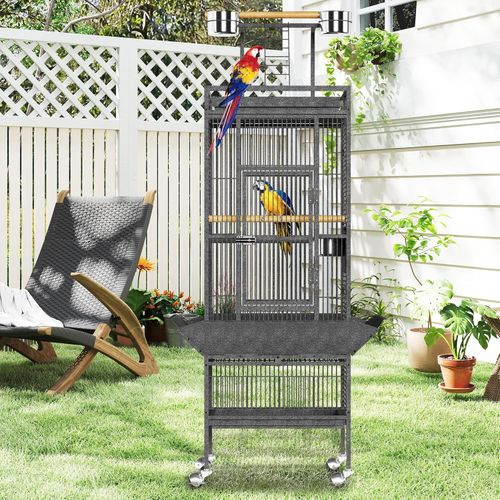 156cm Extra Large Bird Cage Rolling Metal Parrot Cage Pet Flight Cage with Stand — image 6