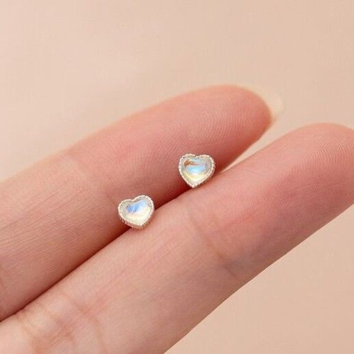 925 Sterling Silver Heart Moonstone Stud Earrings Jewellery Women Girls Gift UK