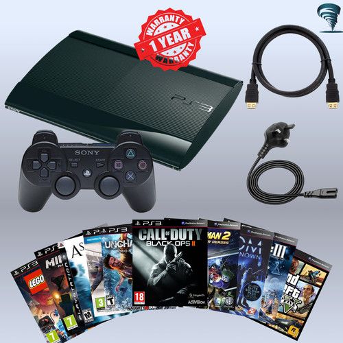 Sony Playstation 3 Super Slim Console 1 Controller 500GB PS3 Cables 10 Games