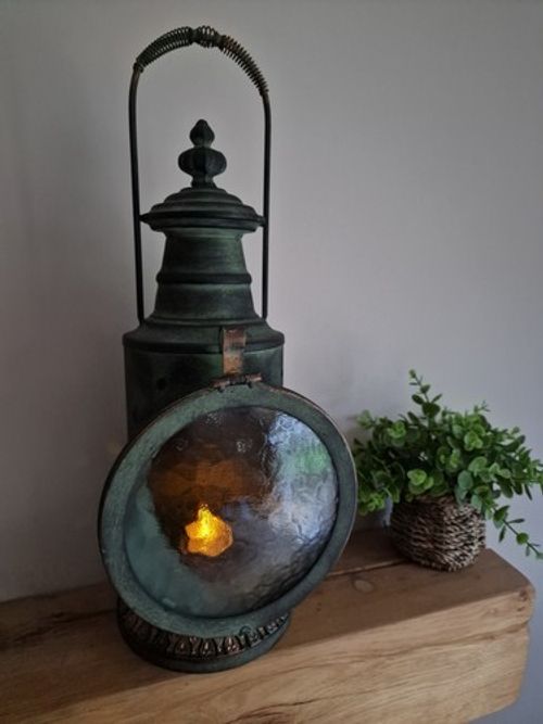 Aged Vintage Industrial Old Style Railway Candle Holder Lantern