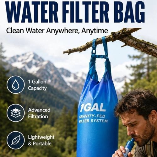 1 Gallon Gravity Water Filter Bag Foldable Camping Water Reservoir Filter Straw — image 3