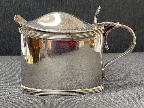 Silver Plated Mustard Pot Wm Hutton Cobalt Glass, Sterling Spoon by G G Rhoden