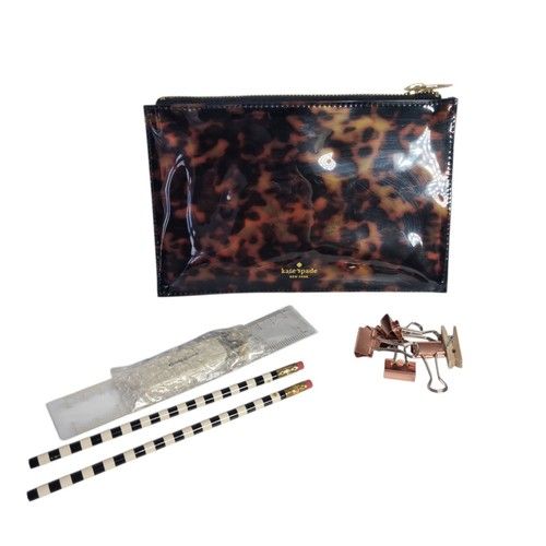 Kate Spade New York Tortoise Shell Pencil Case Make Up Pouch