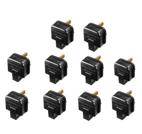 13 Amp Plug Tops Black Heavy Duty Permaplug Rubber 13A Electrical  - Pack of 10