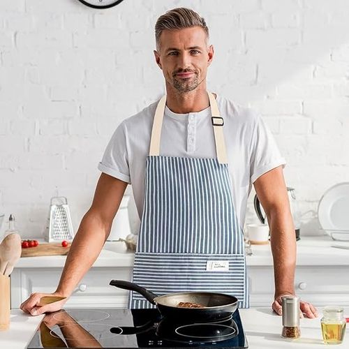 2x Chef Apron Striped Cooking Kitchen Aprons Neckband Pockets Apron Women & Men — image 5