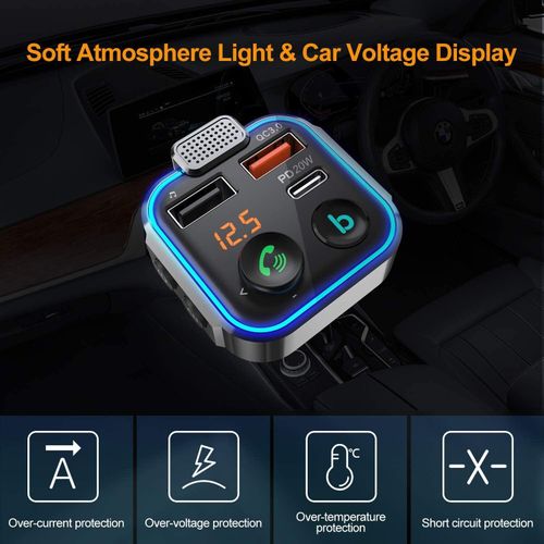 WQPRA Car FM Transmitter, Wireless Bluetooth 5.0 Radio Adapter Car Kit — image 8