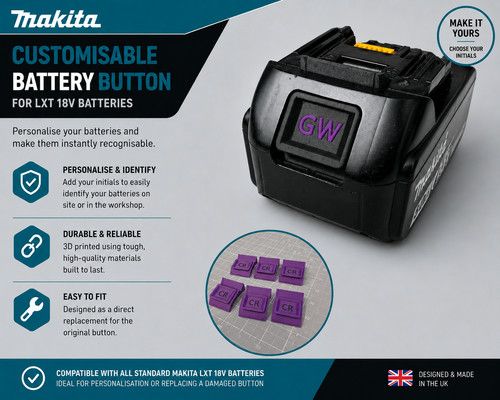 Makita Batteries Button - LXT 18V - Personalised - 5 Pack! (3 Character Max)