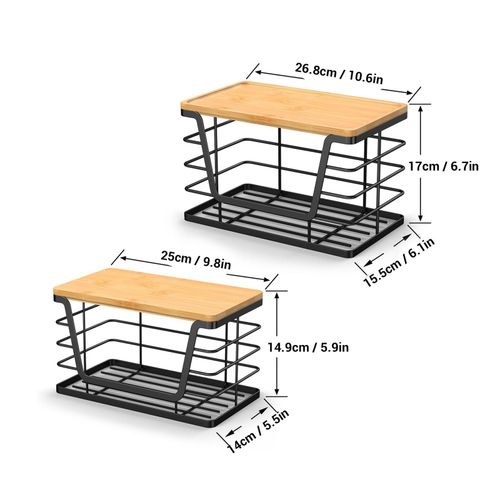 2 Set Stackable Wire Basket with Bamboo Tops Pantry Organizer and Storage Bins — image 2
