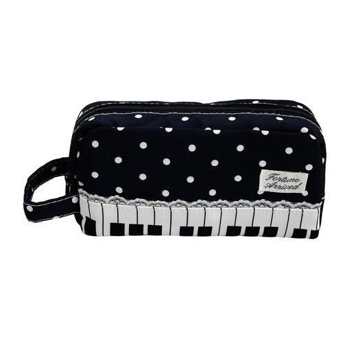 Piano Key Polka Dot Pencil Case Large Student Stationery Bag with Hand Strap