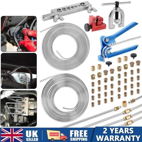 Car Brake Line Repair Kit 3/16 + 1/4 25 FT Pipe Double Flaring Tool Nuts Fitting