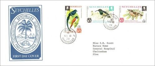 1976 Seychelles Pan African Ornithological Congress FDC 3 Values Birds