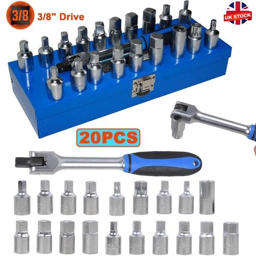 20x Oil Drain Sump Plug Key Universal Hex Square Triangle 3/8 Ratchet Wrench Kit