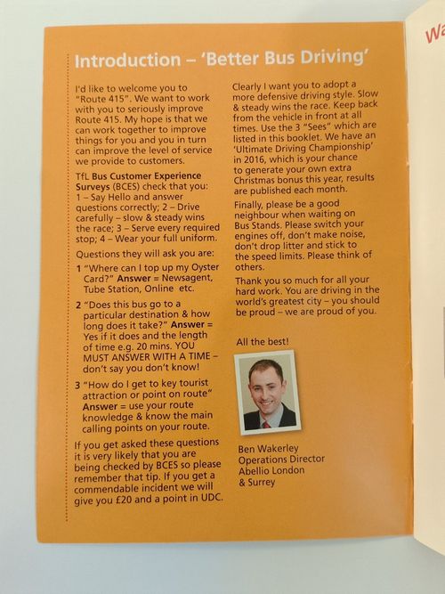 Abellio London Bus Route 415 Walworth Depot Route Risks Booklet Feb 2017 — image 2