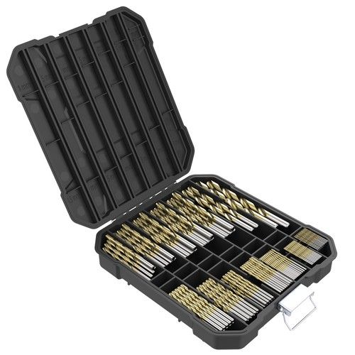 TopsTools 100pcs 1mm - 10mm Titanium Coated HSS Twist Drill Bits Storage Box Set