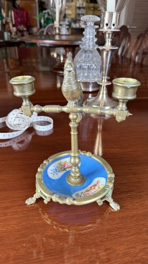 Antique French Sevre and Brass Double Candlesticks Circa 1900