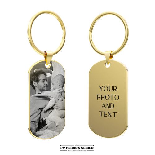Personalised Engraved Photo Custom Text Keyring Dad Birthday Father Day Gift