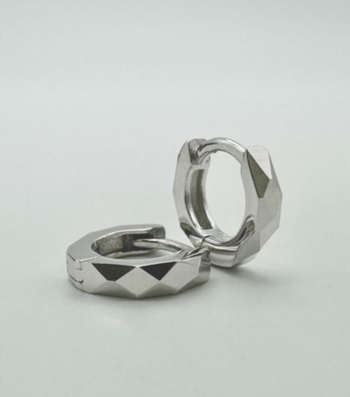 Solid 925 Sterling Silver 8mm Diamond Cut Hinged Earring Mens&Women New Pair