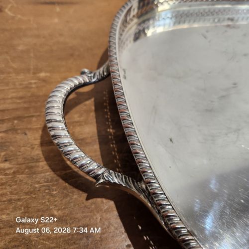 Vintage Sheffield Silver Plated on Copper Galleried Serving Tray on Claw Feet. — image 6