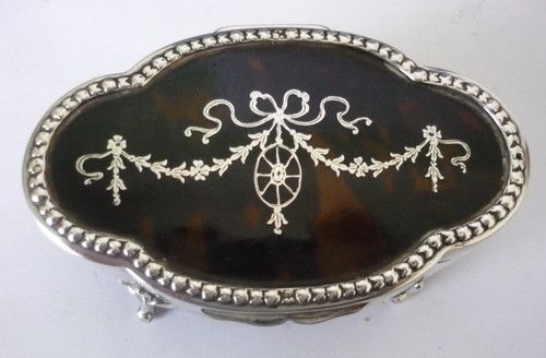 Antique Hallmarked 1911 Sterling Silver Pique Faux Tortoiseshell Lid Trinket Box