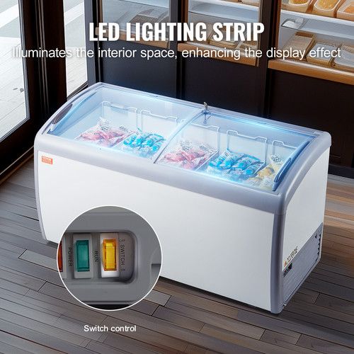 VEVOR Commercial Ice Cream Display Case 460L Mobile Freezer with Glass Top