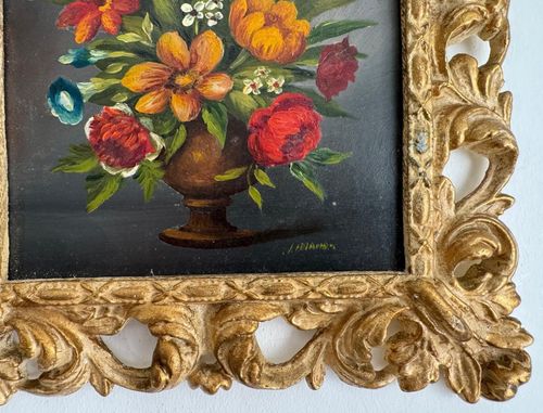 Vintage oil painting Still life Flemish Flowers signed framed 24/30cm — image 7