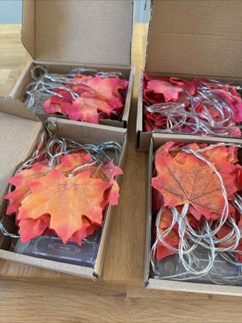 Preloved 4x Boxed Fall Leave String Of Lights Battery Operated Autumn Halloween