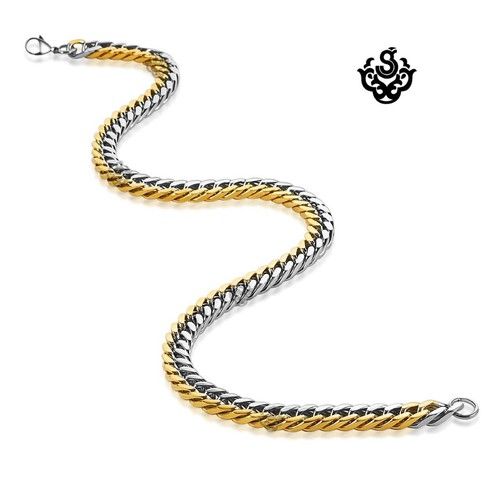 Silver gold 2-tone necklace solid stainless steel Miami Cuban Link Chain 24"