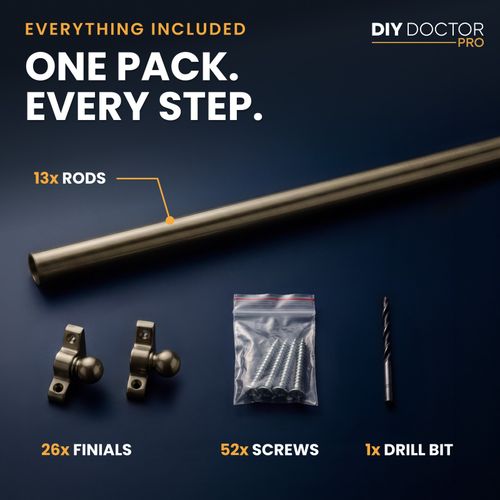 Stair Rods 13 Pack Black Carpet Runner 70cm Twin Brackets Screws Fitting Kit — image 2