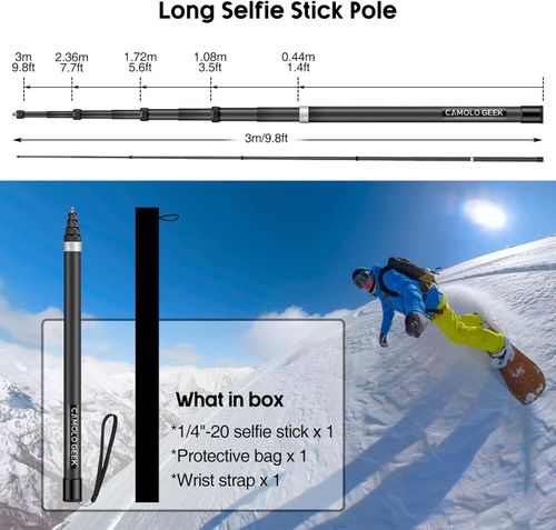 Carbon Fiber Invisible Selfie Stick Extended Pole For Insta360 X5X4 GoPro Camera — image 2