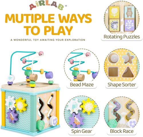 Wooden Activity Cube Toy 5 in 1 Bead Maze Shape Sorter Montessori Educational — image 2