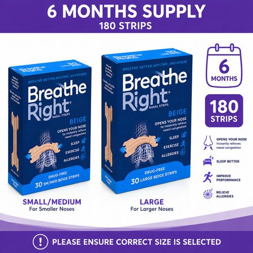 Breathe Right Nasal Strips Snoring Congestion Small/Med/Large 30 Packs Monthly