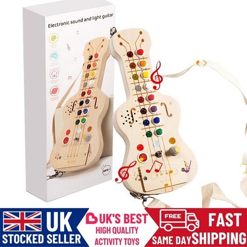 Wood Guitar Musical LED Light Montessori Switch Toy Busy Board Sensory Toys Gift
