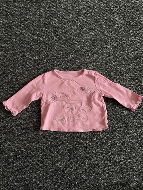 TU Baby Pink Long Sleeve Top Embroidered Baby Cheetah Flower Size 3-6 Months