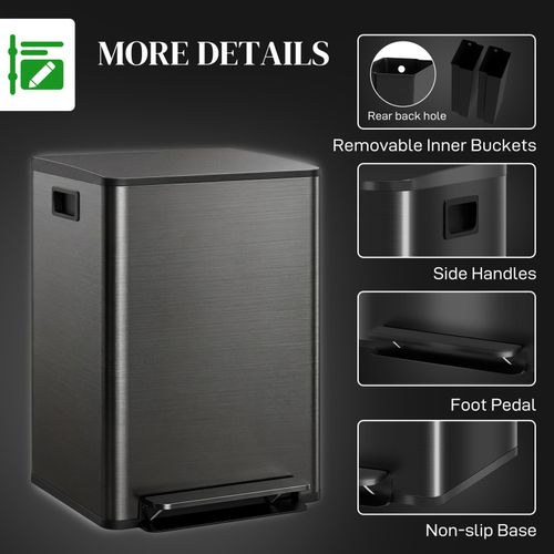 HOMCOM 2 x 30L Double Kitchen Bin, Pedal Bin with Soft-Close Lid, Black — image 5