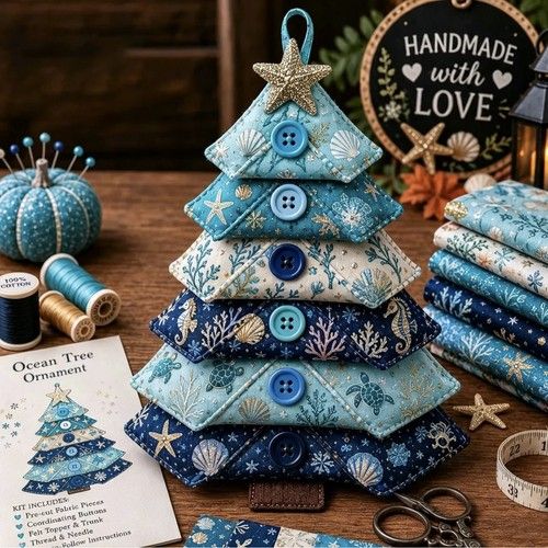 Layered Fabric Tree Ornament DIY Sewing Kit, Hand‑Craft Christmas Tree Decoratio