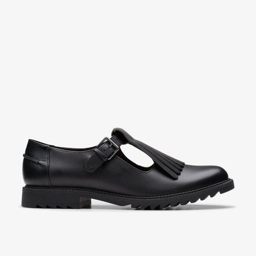 Clarks Womens Griffin Mia 2 Black Leather T Bar Shoes Leather Casual