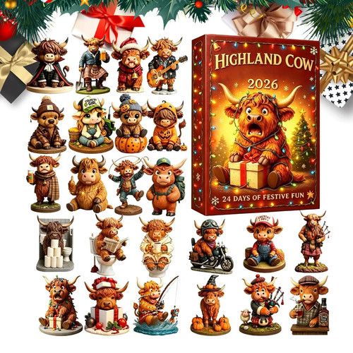 Highland Cow Christmas Advent Calendar 2026 24 Day Countdown Acrylic Figure Gift